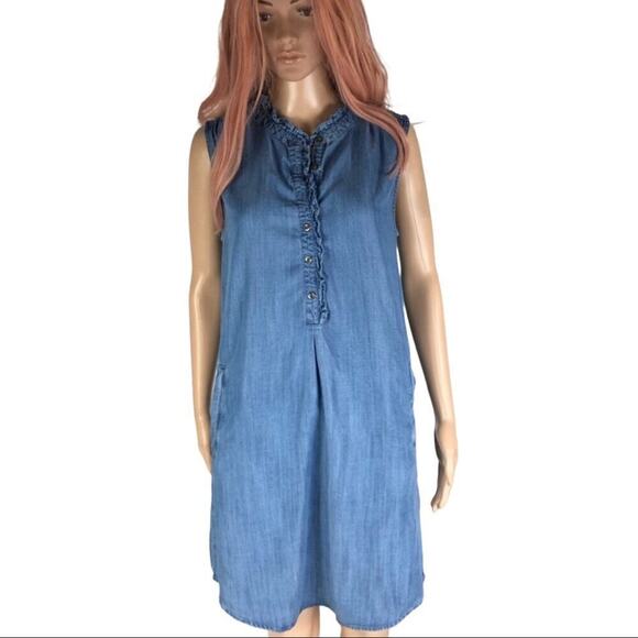 NWT Max Jeans Denim Ruffle Dress Pockets Size S - Picture 1 of 10